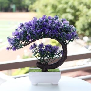 Yoerm Small Artificial Purple Bonsai Tree – Plastic Plant for Room and Office Decor